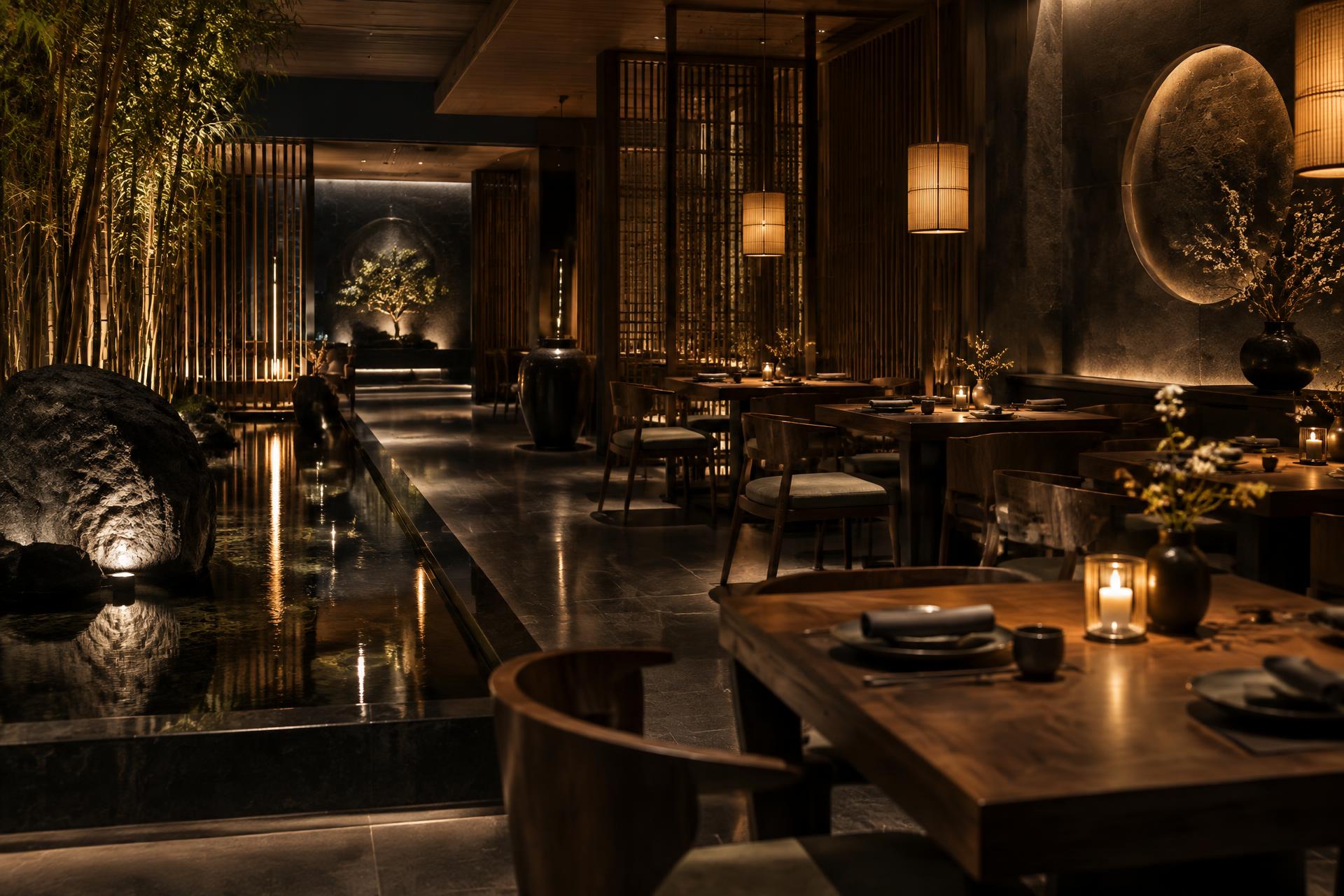 Warm beleuchteter, eleganter Restaurantbereich